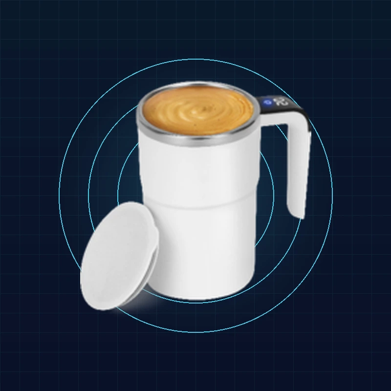 Close-up action visual illustrating soap and water inside MixMate mug during self-clean routine