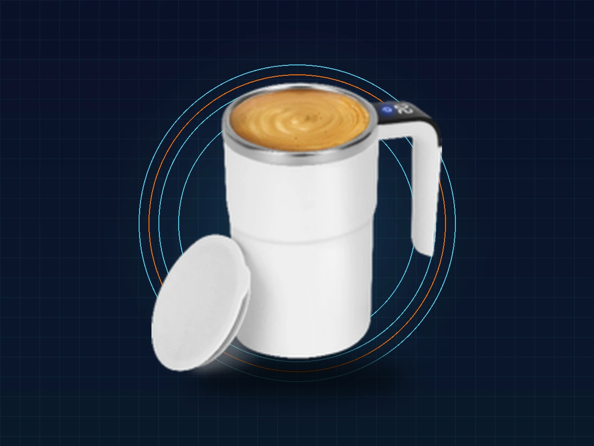 MixMate Self-Stirring Mug in white finish with dark handle trim
